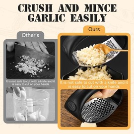 Prensador Ajos Acero Inoxidable, Stainless Steel Garlic Presser 2026 Exprimidor Ajos,Picadora Ajos con Mango Cómodo para Aplastar Ajos Chopper Ajo para Herramientas Cocina (Black)