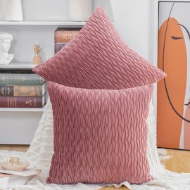 Madizz Pack of 2 Super Soft Velvet Decorative Cushion Covers with Texture Luxury Style Throw Pillow Cases Pillow Shell for Sofa Bedroom Square Pink 22x22 inch