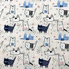 Quiltable 1 Yard (Pre-Cut) 43" x 36" (109cm x 91cm) Floral Cotton Quilting Sewing Fabric, DIY Sewing Patchwork Supplies for Face mask Clothing Handmade Craft&Home Decoration (Cute cat 7)