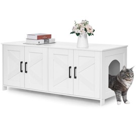 Homhedy Cat Litter Box Enclosure for 2 Cats, Litter Box Furniture Hidden with Double Room,Wooden Cat Washroom Furniture,Cat House,47.2”L x 19.7”W x 19.7”H,White