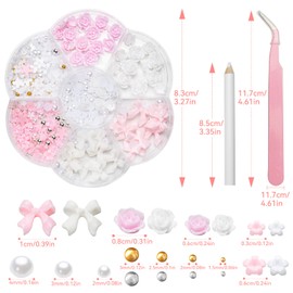 Annickee 3D Nail Charms, Nail Art Charms Bows, Flowers and Beads, Nail Charms Made of Resin, Nail Decoration Sets, DIY Charms Nails, Nail Pendant