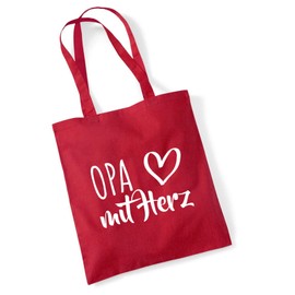 huuraa Jute Bag Grandpa with Heart Bag Cotton 10 Litres with Motif for the Greatest People Gift Idea for Friends and Family, Classic red