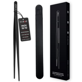 REDSALT Black Edition Cooking Tweezers Fine Black 30 cm | INOX 18/10 Stainless Steel Rustproof Dishwasher Safe PVD Coating | Professional Chef Tweezers Kitchen Grill Gourmet Tongs Kitchen Tweezers Barbecue Tongs