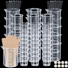 Sinofort 106 Pcs Plastic Measuring Cups, 30/50/100ML Reusable Resin Mixing Cups, Heat Resistant Measuring Jugs with Stirring Sticks and Droppers, for Lab Household Kitchen Cooking Baking Measure Tool