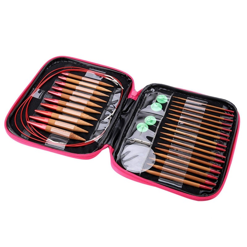 Needles Ring Set, Interchangeable Carbonized Bamboo Needles Set Aluminum Circular