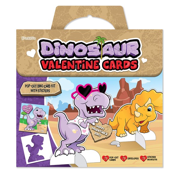 28-Pack Pop Out Dinosaur Valentines Day Cards with Envelopes & Sticker I Valentines Day Cards for Kids School I Valentines Day Gifts for Kids Party Favor I Exchange Valentines Cards for Kids Classroom