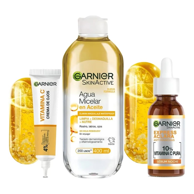Kit Rutina Garnier Noche Antimanchas Serum Micelar Ojos 3pz