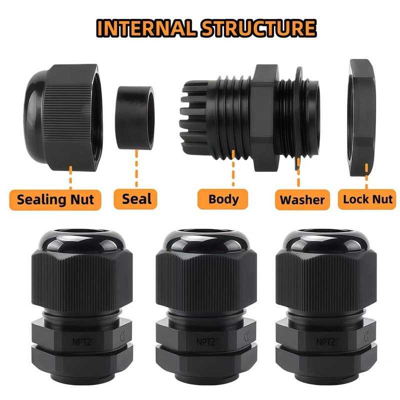 20 Pcs 1/2 NPT Black Nylon PA66 IP68 Waterproof Adjustable