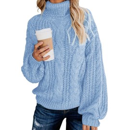 Fashionme Women Chic Long Sleeve Winter Turtleneck Chunky Sweater Cabel Knitted Solid Color Slouchy Oversized Loose Pullover Jumper Outerwear Warm Thick