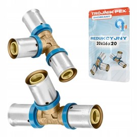 Rimex Press Fitting PEX T-Piece 20 x 16 x 20 mm, Reducer Press Fitting, Drinking Water & Heating, U-Contour, Brass, Stainless Steel Sleeve
