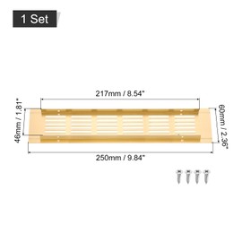 sourcing map Air Vents Cover, 1Pcs 250 x 60mm - Aluminum Alloy Mesh Air Return Vent Cover, Rectangle Louvered Ventilation Grille for Shoe Cabinet Wardrobe (Gold)