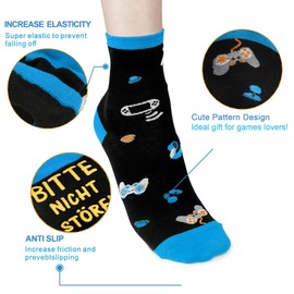 Funny Socks, Gaming Socks with Saying "Bitte Nicht Störren Ich Game" Novelty Cotton Socks Gamer Ankle Socks Non-Slip House Socks Winter Socks Gift for Men and Women Long Socks, Red and Blue