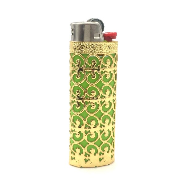 Lucklybestseller - Funda para encendedor de cigarrillos BIC J6 (metal), diseño hueco, Floral Hollow-gold, Tamaño grande