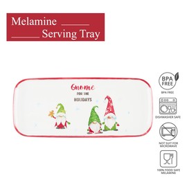 UPware Holiday Gnome Melamine Serving Tray, 15 x 6.5 Inch Rectangular Serving Platter, BPA Free Food Tray for Party Entertaining