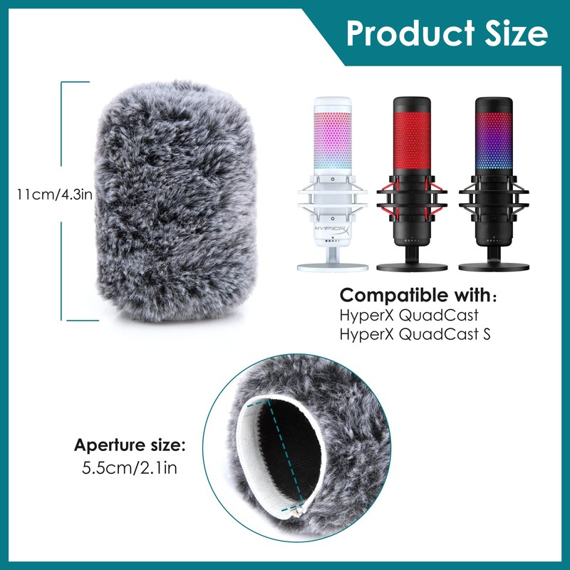 YOUSHARES QuadCast Mic Windscreen, Furry Wind Cover Compatible with HyperX