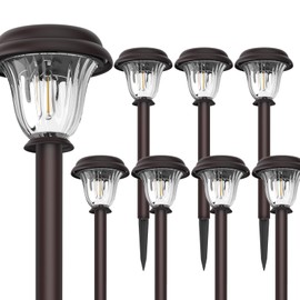 DERAYSION 8 Pack Solar Lights Outdoor, Stainless Steel Glass Solar Pathway Lights, Auto On/Off Long-Lasting Waterproof Landscape Lighting for Garden, Landscape, Path, Yard, Warkway (Warm White)