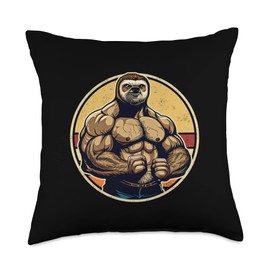 Bodybuilder Sloth Funny Bodybuilding Fitness Weightlifter Throw Pillow