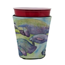 Caroline's Treasures 8544RSC Manatee Red Cup Hugger Cup Cooler Sleeve Hugger Machine Washable Drink Sleeve Hugger Collapsible Insulator Beverage Insulated Holder