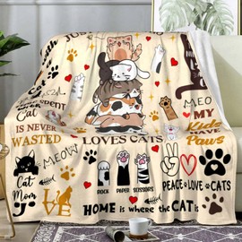INTEKLY Cat Gifts Blanket Cute Kitten Pet Throw Blanket for Cat Owners Cat Lovers Adults Women Girls for Christmas Thanksigiving Gifts 50"X40"