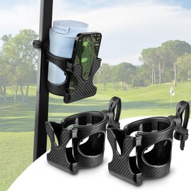 T TGBROS 2-Pack Golf Cart Cup Holder with Phone Holder, 2-in-1 Adjustable Drink & Phone Mount, Universal Accessories for EZGO, Club Car, Yamaha, and Most Golf Carts, Strollers, Wheelchairs