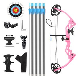 WUXLISTY Compound Bow and Arrow for Youth and Beginner, Archery Bow Set for Kids 8-12, 16-20 lbs Draw Weight, 17.3"-26" Draw Length (Pink)
