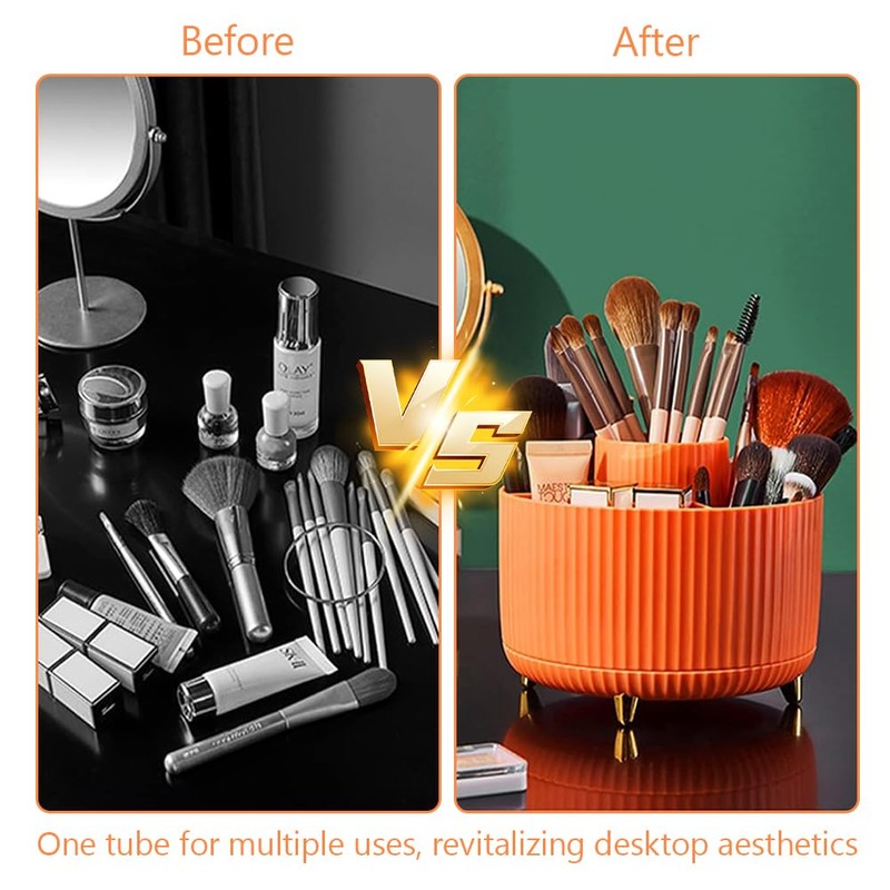 TOMVAES Large Capacity Makeup Brush Holder,360° Rotating Makeup Organizer,5 Slot