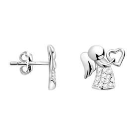 SOFIA MILANI - Women's Earrings 925 Silver with Zirconia Stones - Angel Heart Stud Earrings, Sterling silver, Cubic Zirconia
