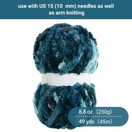 HOMBYS Thick Soft Velvet Yarn,Super Bulky Chenille Yarn for Knitting,Fluffy Plush Thick Yarn for Crocheting,Tie Dye Blue Soft Yarn Pack of 8,Big Yarn for Chunky Blanket,Jumbo Yarn(49 yds,8.8 oz/Skein)