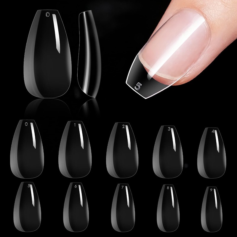 Makartt 500pcs Short Coffin Nails Clear Ballerina Nail Tips Full