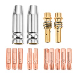 14PCS MIG Welding Gun Accessory Kit Replacement for MB15 AK MIG Welding Torch, 2PCS Contact Tip 0.024'' 0.6MM, 5PCS 0.032" 0.8MM, 3PCS0.039" 1.0MM M6 Tips, 2pcs Gas Nozzles, 2pcs Gas Diffuser