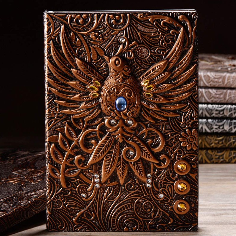 200 Pages A5 Vintage Leather Notebook, 3D Embossed Phoenix Notebook