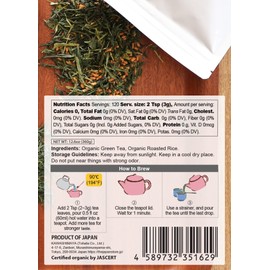 Organic Genmaicha, Green Tea with Roasted Brown Rice, Loose Leaf from Uji Kyoto - USDA & JAS Certified, Radiation Free, Made in Japan by Kawashimaya 12.7oz (360g)