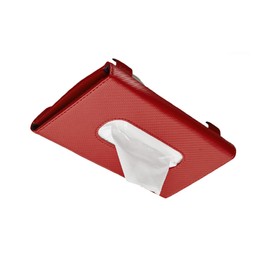 AUGEN Pu Leather Tissue Box Holder Rectangular for Car with Visor Holder, Tissue Box Cover Dispenser for Car, Home, Bathroom, Bedroom, Office, Night Stands, Desks and Tables - (Red, Pack of 1)