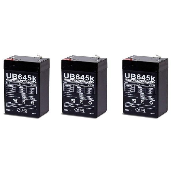 UPG 6V 4.5AH Replacement Battery Compatible with Panasonic LC-R064R5P, LC-R064R2P - 3 Pack