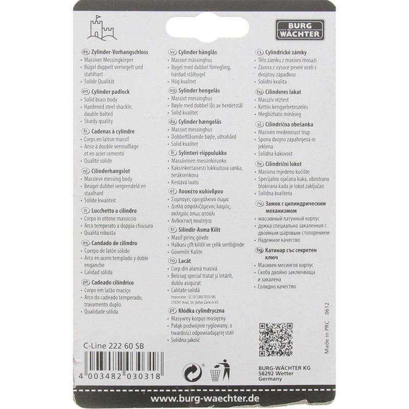 Burg Wächter 222 60 C-Line 60 mm Padlock