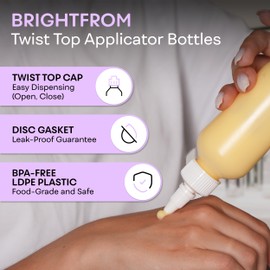 BRIGHTFROM Twist Top Applicator Bottles, Squeeze 4 OZ Empty Plastic Bottles, Refillable, Open/Close Nozzle - Leak Proof, Multi Purpose - 3 PACK