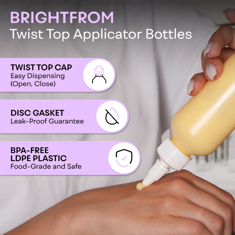 BRIGHTFROM Twist Top Applicator Bottles, Squeeze 4 OZ Empty Plastic
