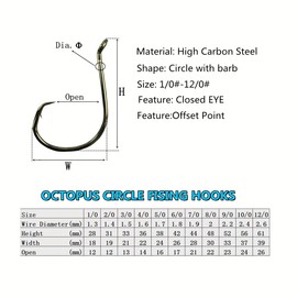 Circle Fishing Hooks Saltwater 40-100PCS of 1/0-12/0 Big Size for Offset Octopus Catfish Hooks High Carbon Steel (40PCS 12/0)