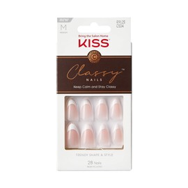KISS Classy False Nails, Ready to Use, DIY Manicure, Waterproof, Smudge-Proof, Chip-proof, No Drying Time, Durable and Flexible, Durable, Medium and Coffin Shape, Quick and Easy, Pack of 28