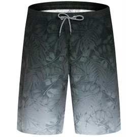 ELETOP Mens Swim Trunks 9'' Swim Shorts Swimming Board Shorts Quick Dry Bathing Suits Beach Shorts for Men(M, Leaves Gradient Grey)