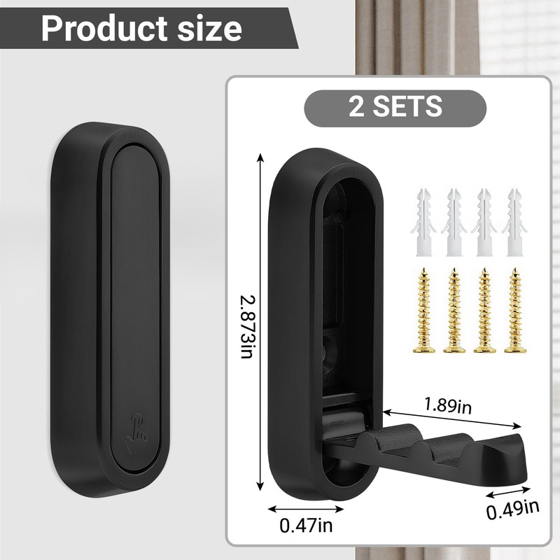 Vidroxin Black Folding Wall Hooks – 2PCS Heavy Duty Foldable