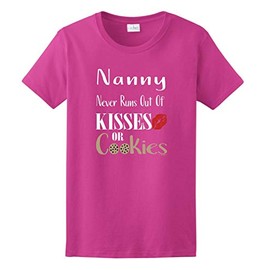 Mothers Day Shirt for Grandma Nanny Never Runs Out Kisses Cookies Ladies T-Shirt 2XL Hlcna Heliconia