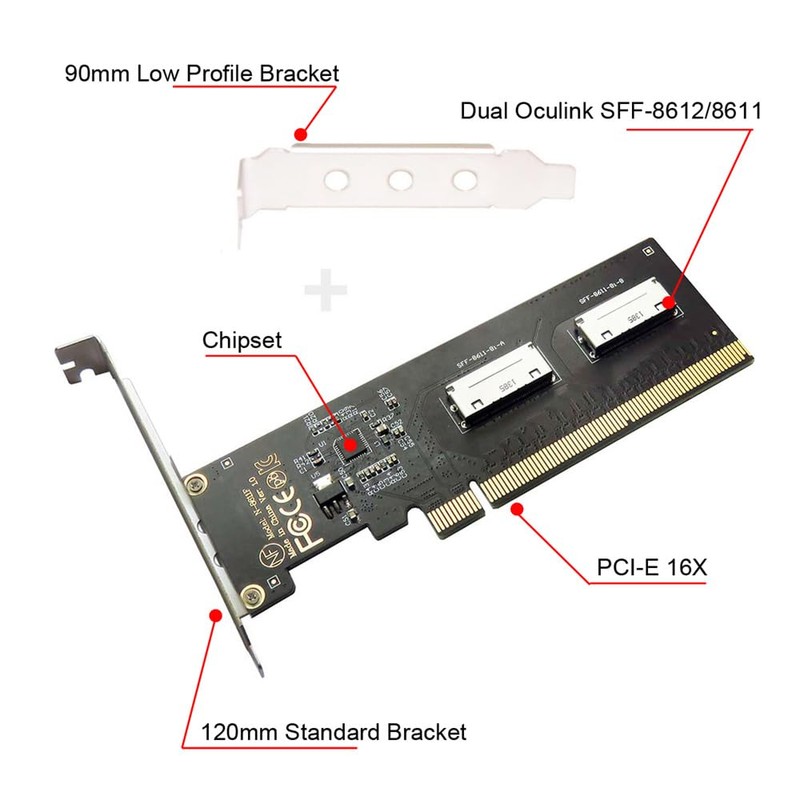 xiwai PCI-Express 16x to Dual Oculink SFF-8612 SFF-8611 8X VROC