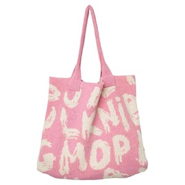 YanZhou Alphabet pattern woven pattern handbag canvas bag beach bag handbags tote bags (Pink)