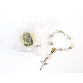12 Jesus and Angels with Girl Rosary Beads Beaded Silver Catholic Christian Crucifix Cross Pearl Bracelet Baptism Favors Recuerdos De Bautizo Communion Car with Gift Bag