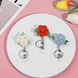 3 Pcs Flower Badge Reel with Alligator Clip ID Cute Retractable Badge Holder Reel Nurse Badge Holder with Key Ring Teacher Nurse Doctor Worker (Cute Flower)