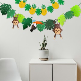 Tropical Monkey and Pineapple Party Banners - 2 Pieces Jungle Palm Leaves Theme Party Hanging Decorations for Birthdays, Baby Showers and Classroom Wall Decor