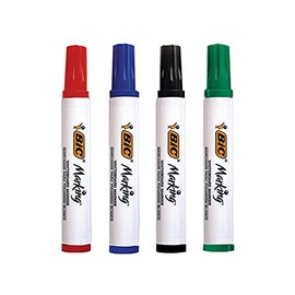 BIC, Marcador de Pizarrón, Borrado Fácil, Olor Suave, Marking, Surtido de Colores Clásicos, 4 piezas + 1 Borrador