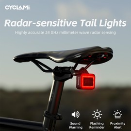 CYCLAMI Bike Radar Tail Light with 24GHz Radar Detection, Active Alert & Brake Sensing, 500m Visibility, 5 Modes for Road/MTB Cycling Safety Light, Vibration Wake-Up, IP64 Waterproof, Type C