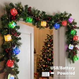 Cadena de luces de regalo de Navidad con temporizador remoto, 14 pies, 20 LED iridiscente decoración de Navidad, funciona con pilas USB para decoración de árbol de Navidad, chimenea, chimenea